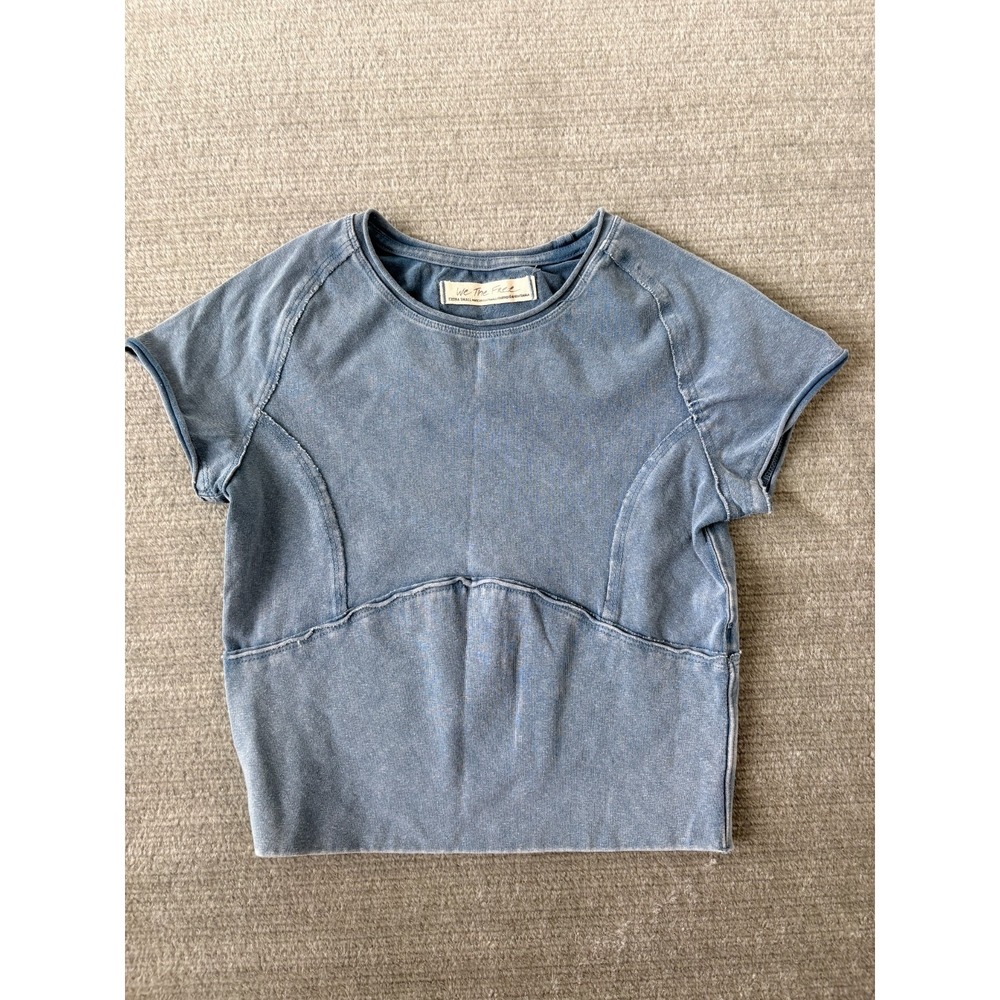 We The Free Cropped Top Women XS Body Contour Blue  Stretch High Neck